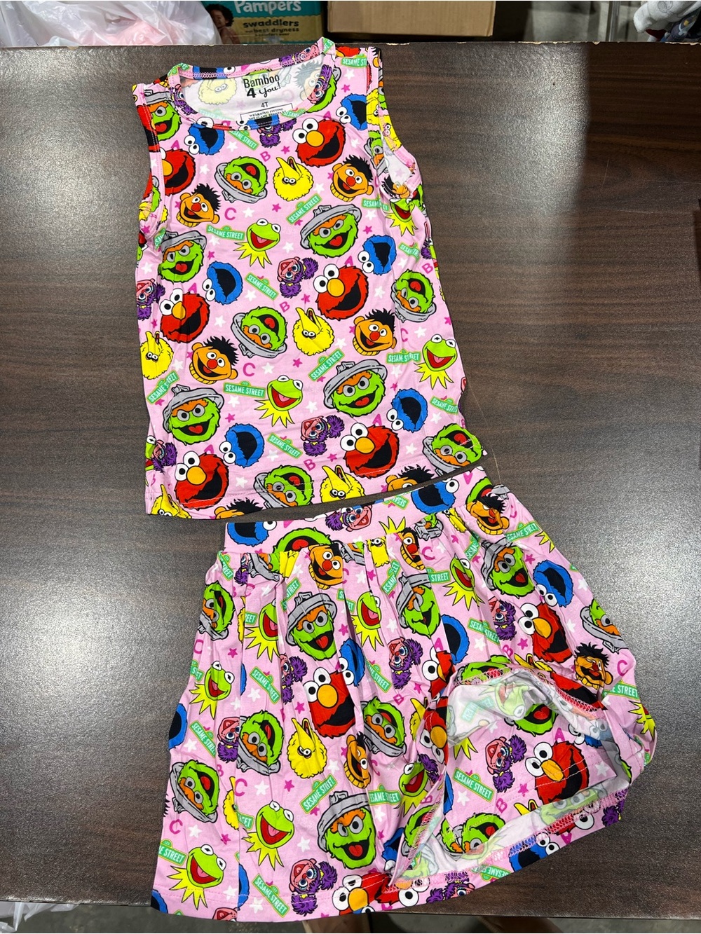 BAMBOO Pink Sesame Street Kids Tank & Skort Set with Multicolor Character Print